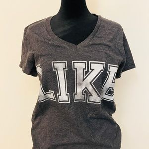 V neck “LIKE” women’s grey tee shirt
